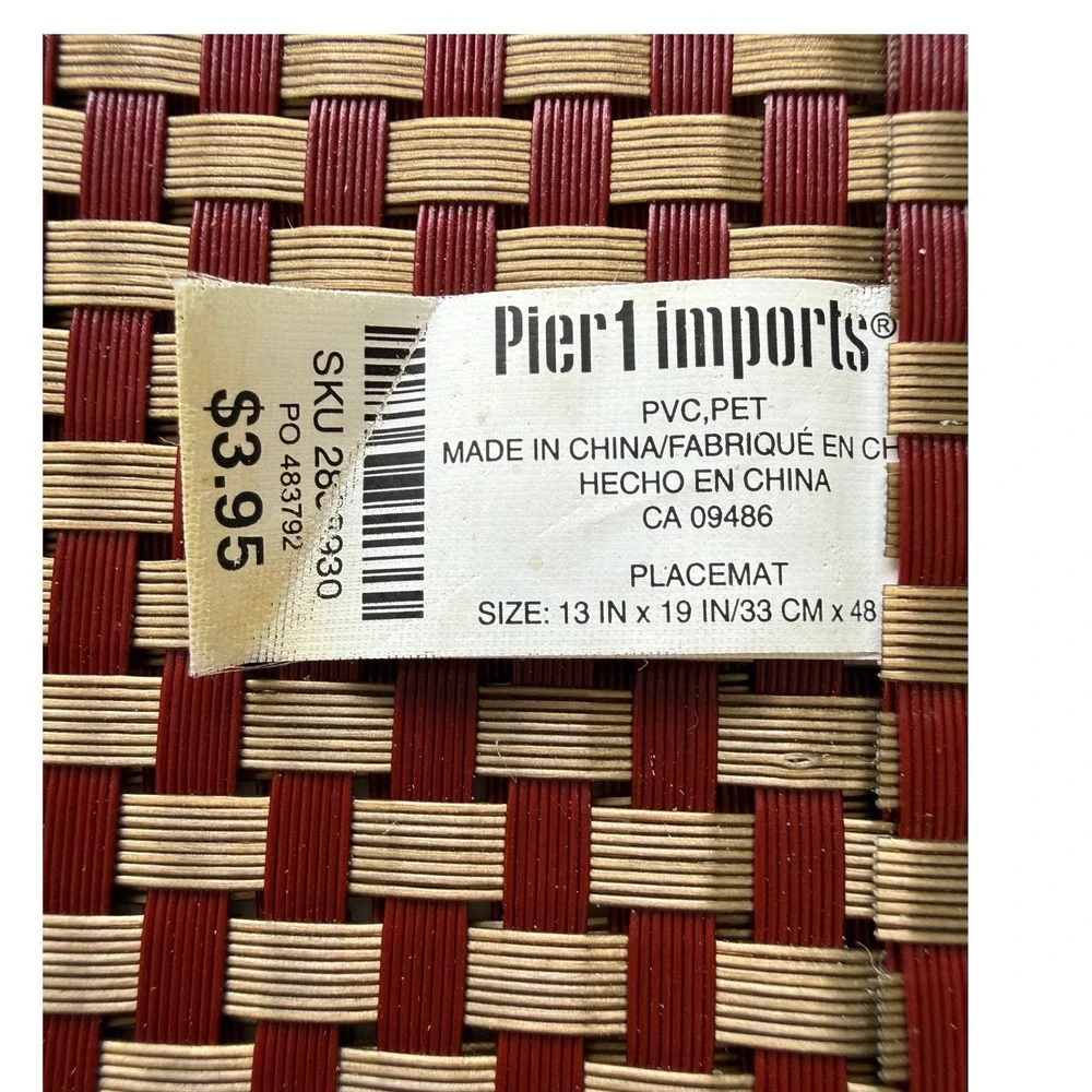 Pier 1 Imports Set of 4 Placemats Burgundy Gold Woven PVC 13